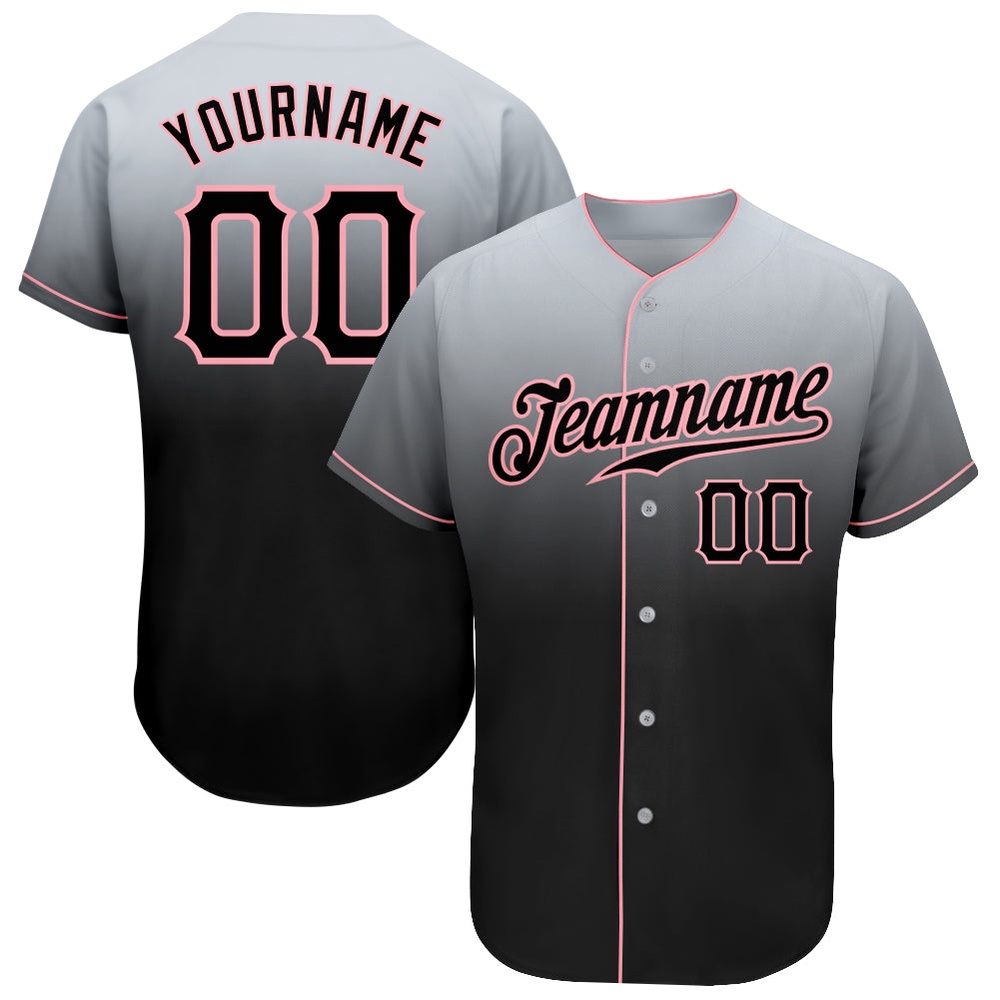 Gray Black-Medium Pink Authentic Fade Fashion Baseball Jersey, Custom Baseball Jersey, Personalized Sport Jersey Gray Black-Medium Pink Authentic Fade Fashion Baseball Jersey, Custom Baseball Jersey, Personalized Sport Jersey