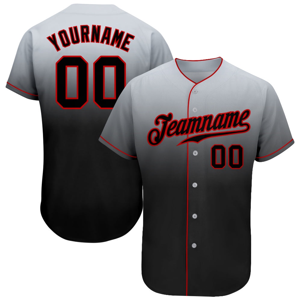 Gray Black-Red Authentic Fade Fashion Baseball Jersey, Custom Baseball Jersey, Personalized Sport Jersey Gray Black-Red Authentic Fade Fashion Baseball Jersey, Custom Baseball Jersey, Personalized Sport Jersey