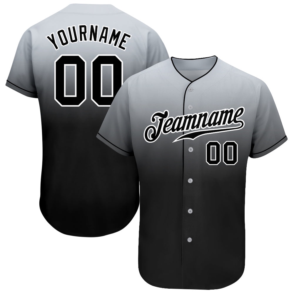 Gray Black-White Authentic Fade Fashion Baseball Jersey, Custom Baseball Jersey, Personalized Sport Jersey Gray Black-White Authentic Fade Fashion Baseball Jersey, Custom Baseball Jersey, Personalized Sport Jersey