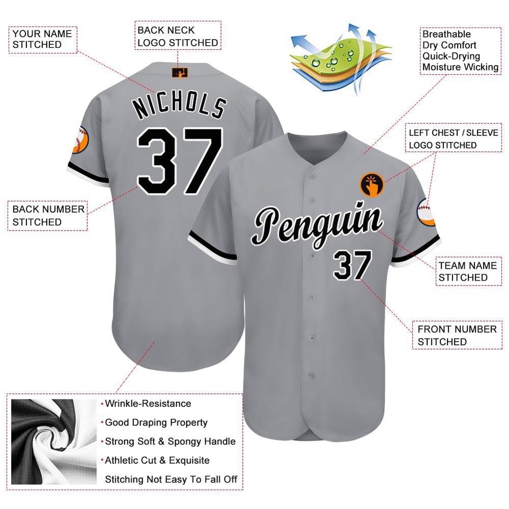 Gray Black-White Baseball Jersey, Custom Baseball Jersey, Personalized Sport Jersey Gray Black-White Baseball Jersey, Custom Baseball Jersey, Personalized Sport Jersey