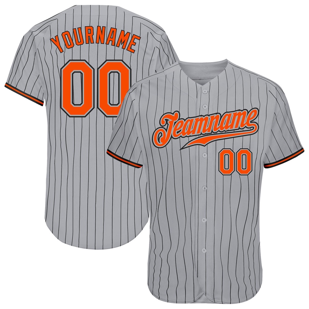 Gray Black Pinstripe Orange-Black Authentic Baseball Jersey, Custom Baseball Jersey, Personalized Sport Jersey Gray Black Pinstripe Orange-Black Authentic Baseball Jersey, Custom Baseball Jersey, Personalized Sport Jersey