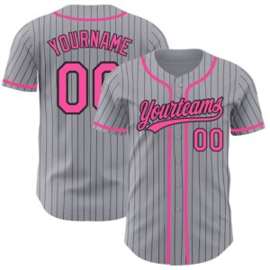 Gray Black Pinstripe Pink Authentic Baseball Jersey,&hellip;