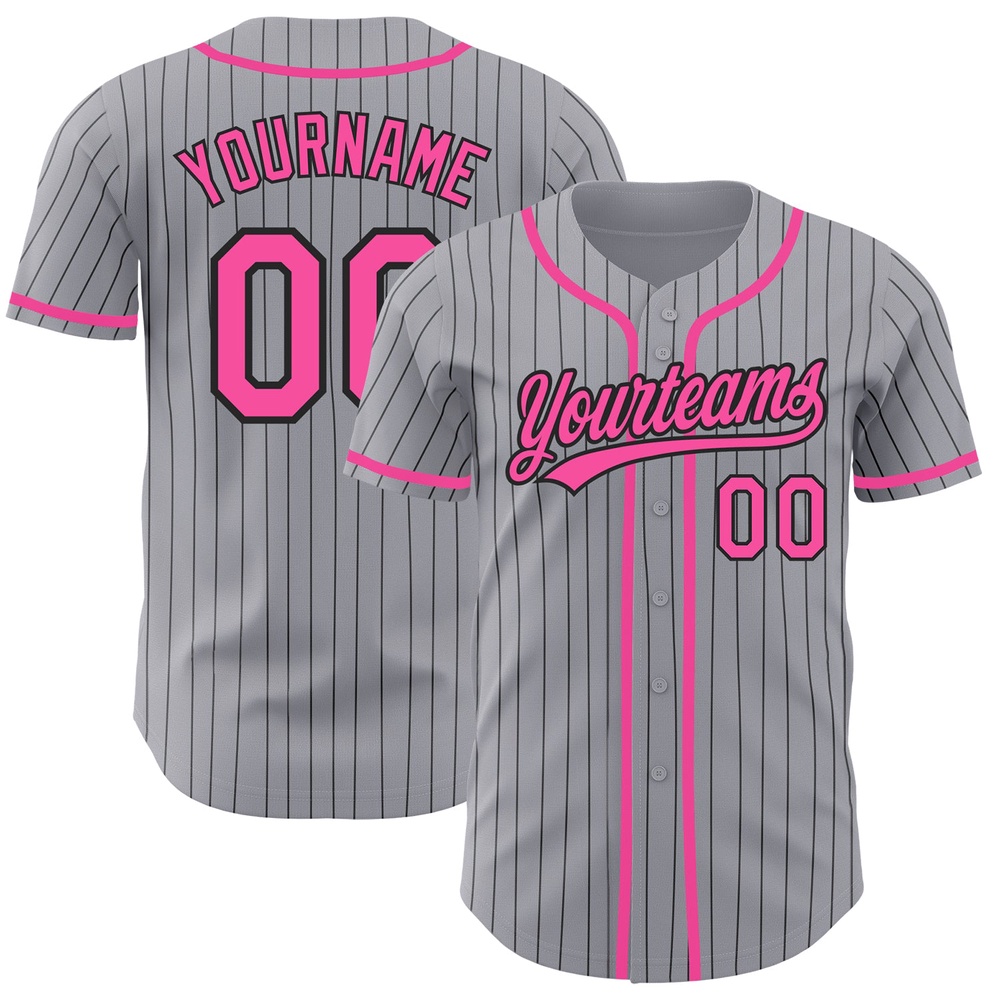 Gray Black Pinstripe Pink Authentic Baseball Jersey, Custom Baseball Jersey, Personalized Sport Jersey Gray Black Pinstripe Pink Authentic Baseball Jersey, Custom Baseball Jersey, Personalized Sport Jersey