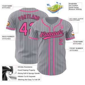Gray Black Pinstripe Pink Authentic Baseball Jersey Custom Baseball Jersey Personalized Sport Jersey 2 vvaiyd.jpg
