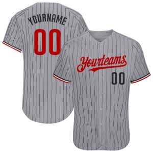 Gray Black Pinstripe Red-White Authentic Baseball Jersey,&hellip;