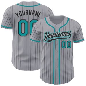 Gray Black Pinstripe Teal Authentic Baseball Jersey,&hellip;