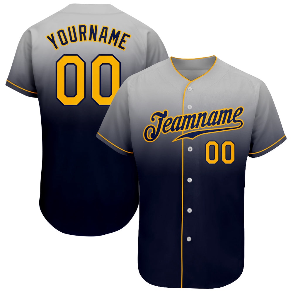 Gray Gold-Navy Authentic Fade Fashion Baseball Jersey, Custom Baseball Jersey, Personalized Sport Jersey Gray Gold-Navy Authentic Fade Fashion Baseball Jersey, Custom Baseball Jersey, Personalized Sport Jersey