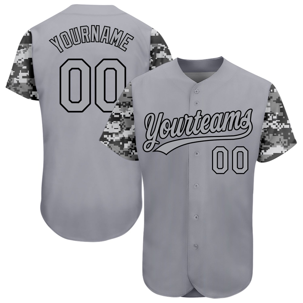 Gray Gray Black-Camo 3D Pattern Design Authentic Baseball Jersey, Custom Baseball Jersey, Personalized Sport Jersey Gray Gray Black-Camo 3D Pattern Design Authentic Baseball Jersey, Custom Baseball Jersey, Personalized Sport Jersey