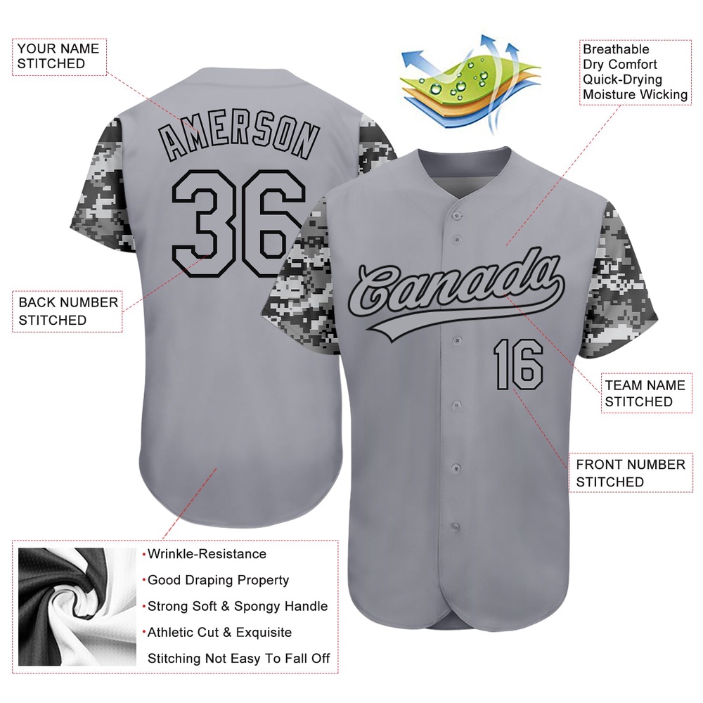Gray Gray Black-Camo 3D Pattern Design Authentic Baseball Jersey, Custom Baseball Jersey, Personalized Sport Jersey Gray Gray Black-Camo 3D Pattern Design Authentic Baseball Jersey, Custom Baseball Jersey, Personalized Sport Jersey