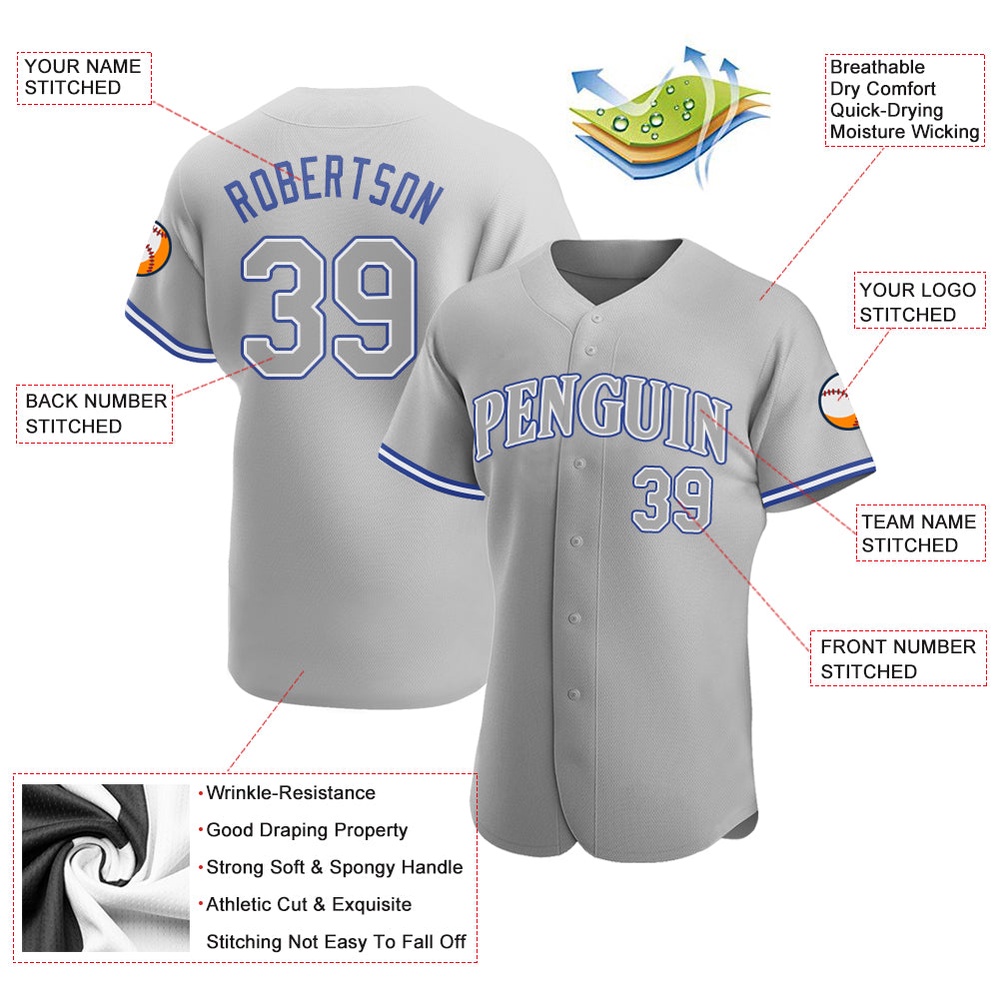 Gray Gray Royal Authentic Baseball Jersey, Custom Baseball Jersey, Personalized Sport Jersey Gray Gray Royal Authentic Baseball Jersey, Custom Baseball Jersey, Personalized Sport Jersey