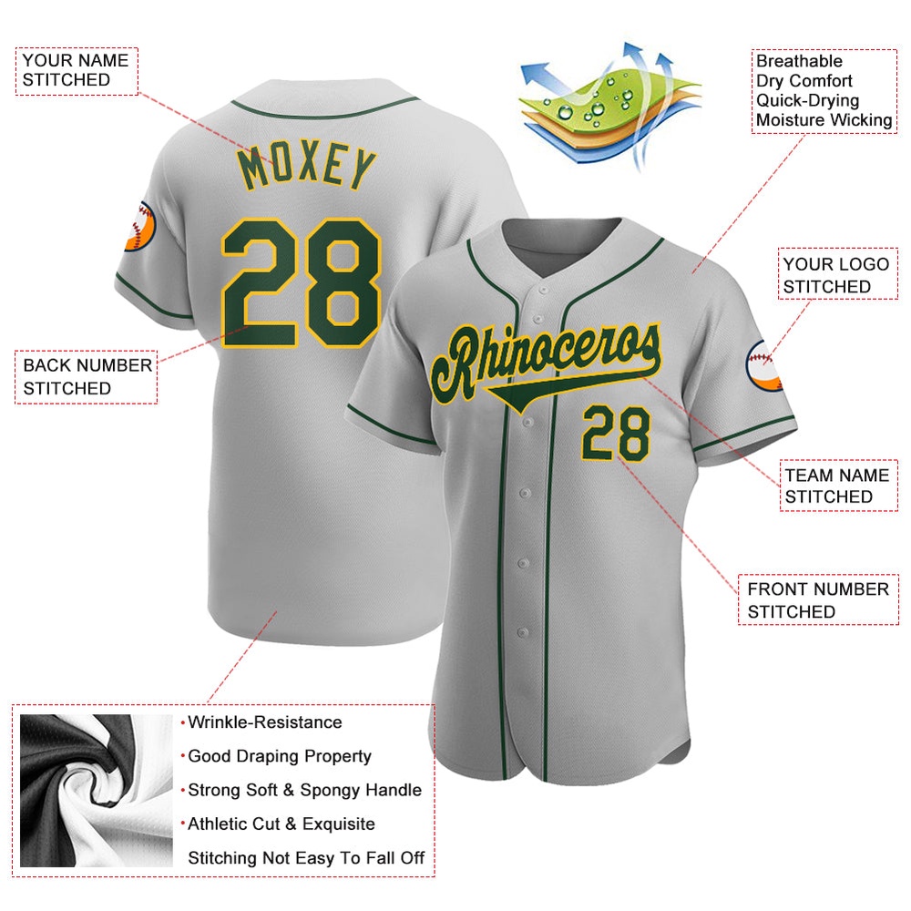Gray Green-Gold Authentic Baseball Jersey, Custom Baseball Jersey, Personalized Sport Jersey Gray Green-Gold Authentic Baseball Jersey, Custom Baseball Jersey, Personalized Sport Jersey