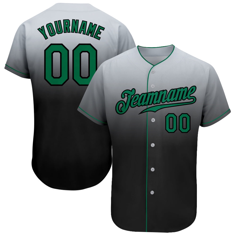 Gray Kelly Green-Black Authentic Fade Fashion Baseball Jersey, Custom Baseball Jersey, Personalized Sport Jersey Gray Kelly Green-Black Authentic Fade Fashion Baseball Jersey, Custom Baseball Jersey, Personalized Sport Jersey