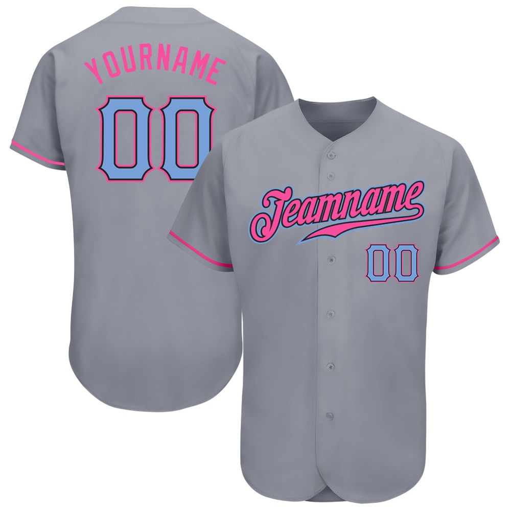 Gray Light Blue-Pink Authentic Baseball Jersey, Custom Baseball Jersey, Personalized Sport Jersey Gray Light Blue-Pink Authentic Baseball Jersey, Custom Baseball Jersey, Personalized Sport Jersey