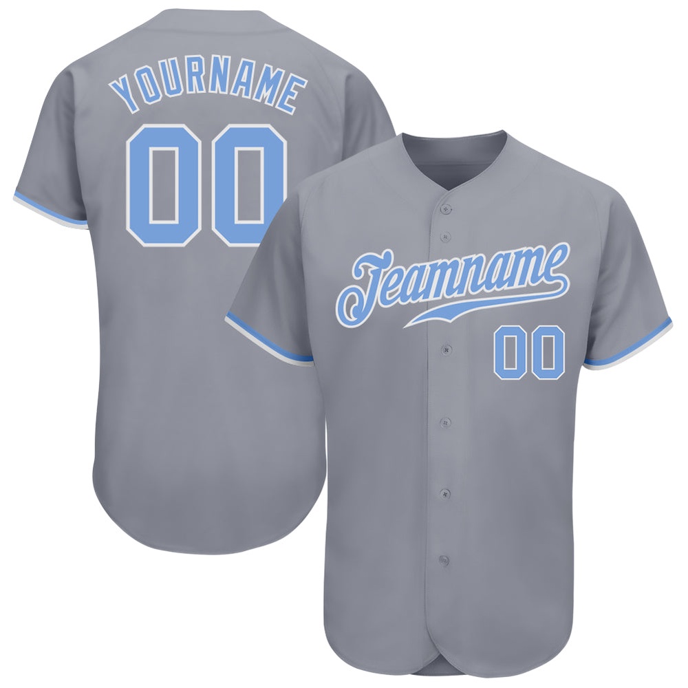 Gray Light Blue-White Authentic Baseball Jersey, Custom Baseball Jersey, Personalized Sport Jersey Gray Light Blue-White Authentic Baseball Jersey, Custom Baseball Jersey, Personalized Sport Jersey