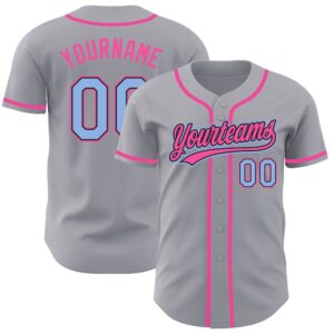 Gray Light Blue Black-Pink Authentic Baseball Jersey,&hellip;