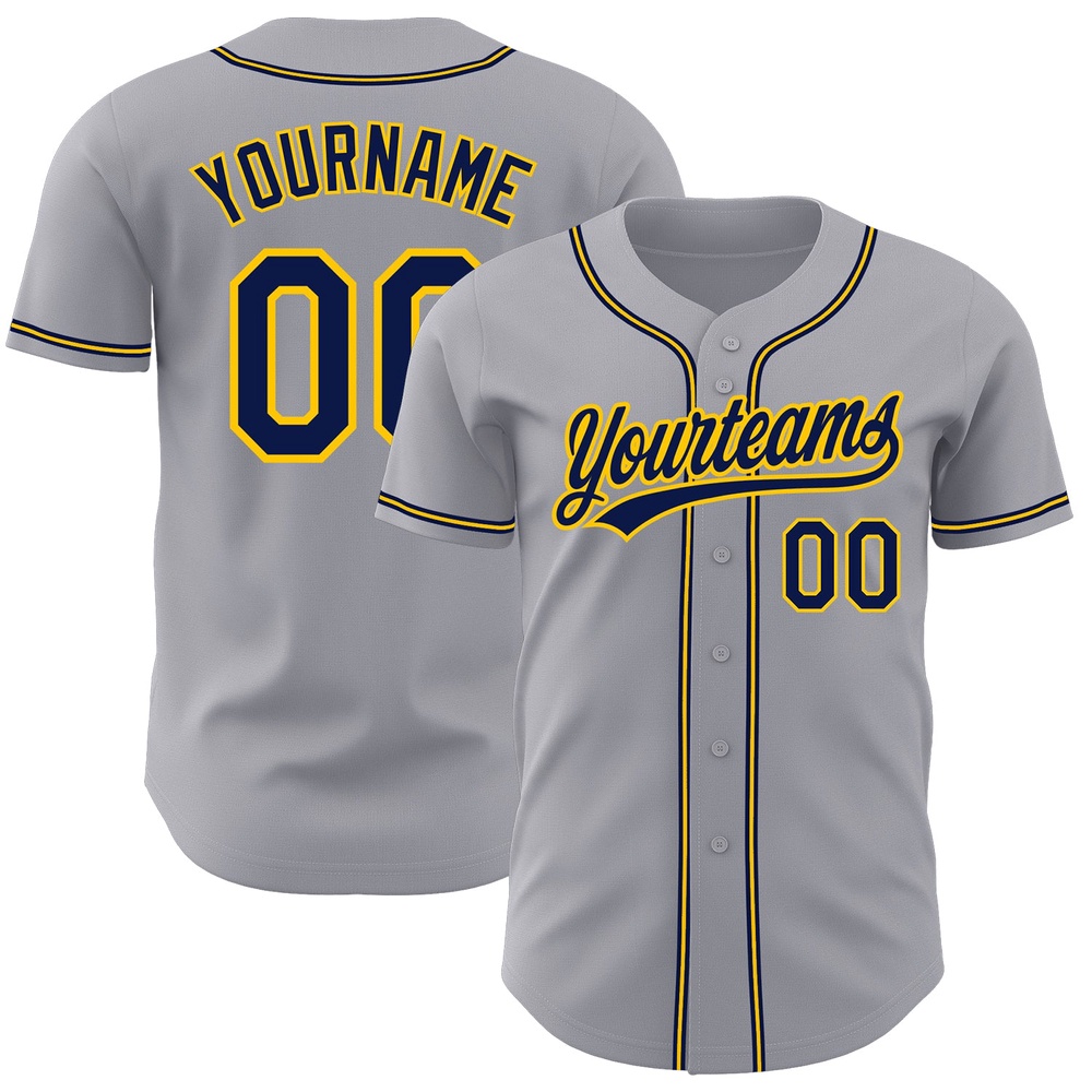 Gray Navy-Gold Authentic Baseball Jersey, Custom Baseball Jersey, Personalized Sport Jersey Gray Navy-Gold Authentic Baseball Jersey, Custom Baseball Jersey, Personalized Sport Jersey