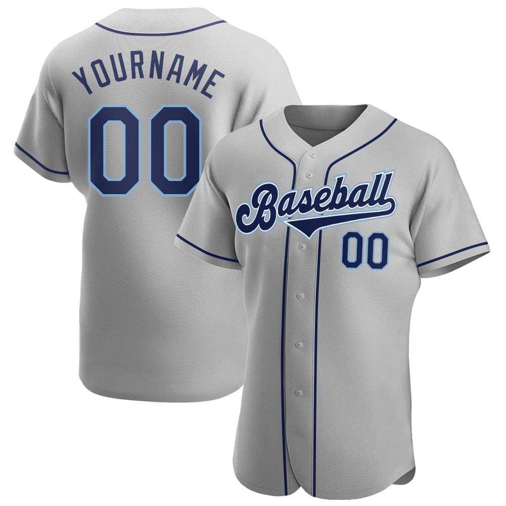 Gray Navy-Powder Blue Authentic Baseball Jersey, Custom Baseball Jersey, Personalized Sport Jersey Gray Navy-Powder Blue Authentic Baseball Jersey, Custom Baseball Jersey, Personalized Sport Jersey