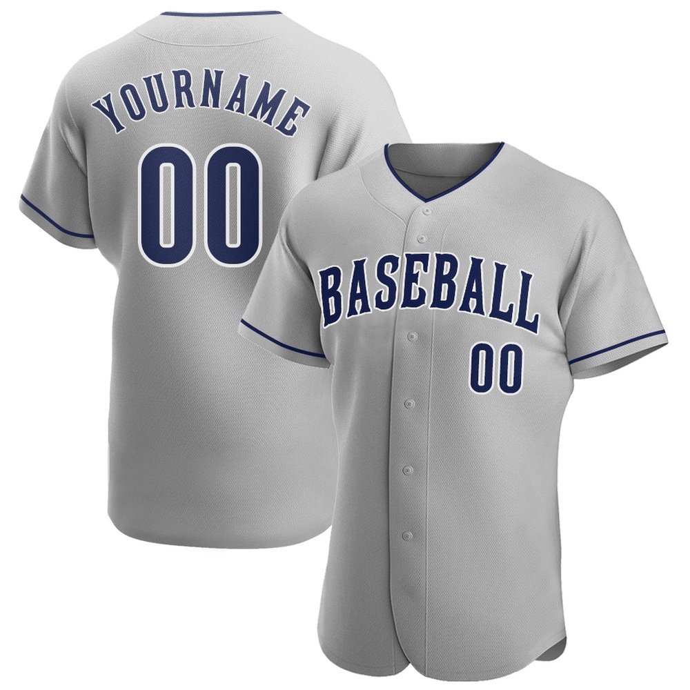 Gray Navy-White Authentic Baseball Jersey, Custom Baseball Jersey, Personalized Sport Jersey