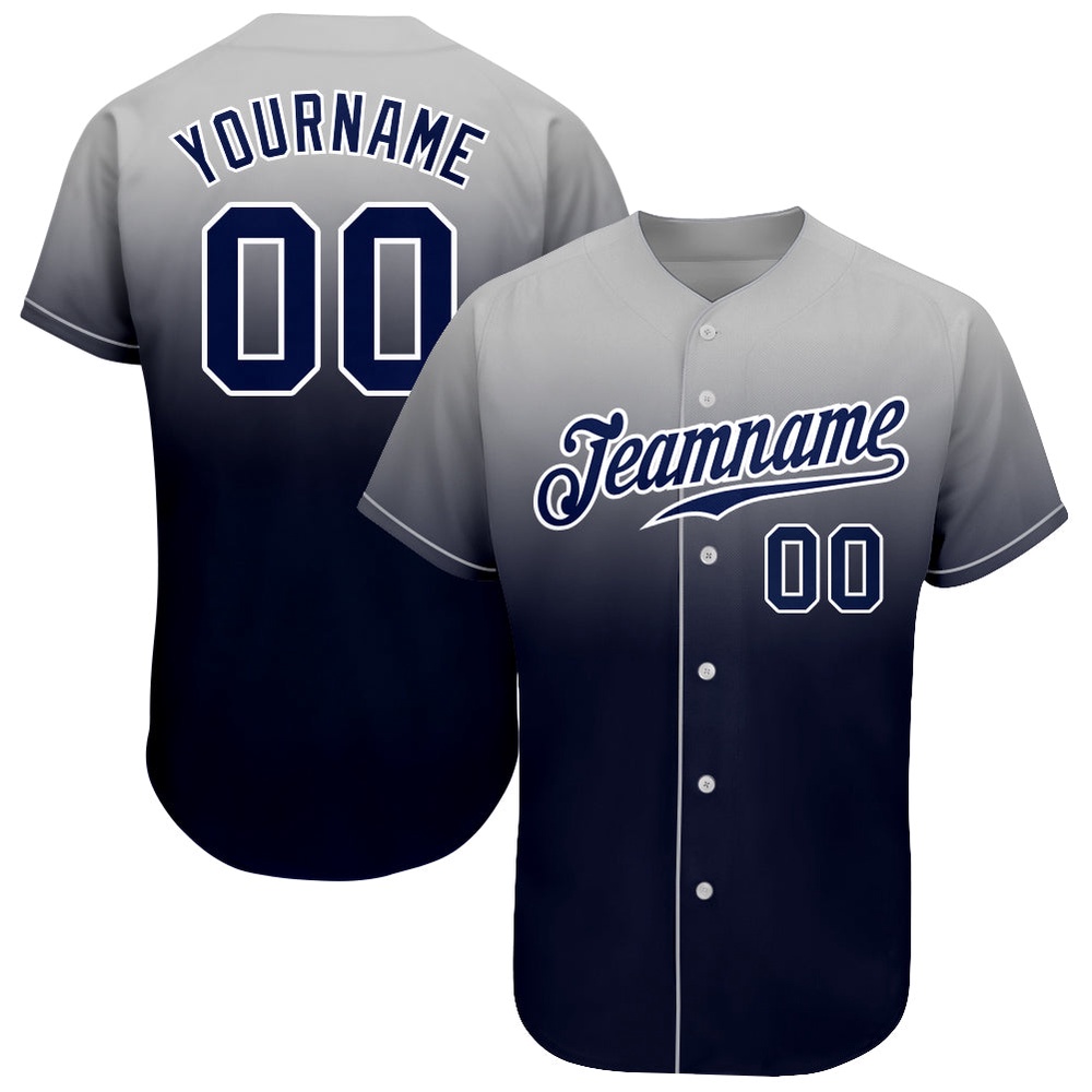 Gray Navy-White Authentic Fade Fashion Baseball Jersey, Custom Baseball Jersey, Personalized Sport Jersey