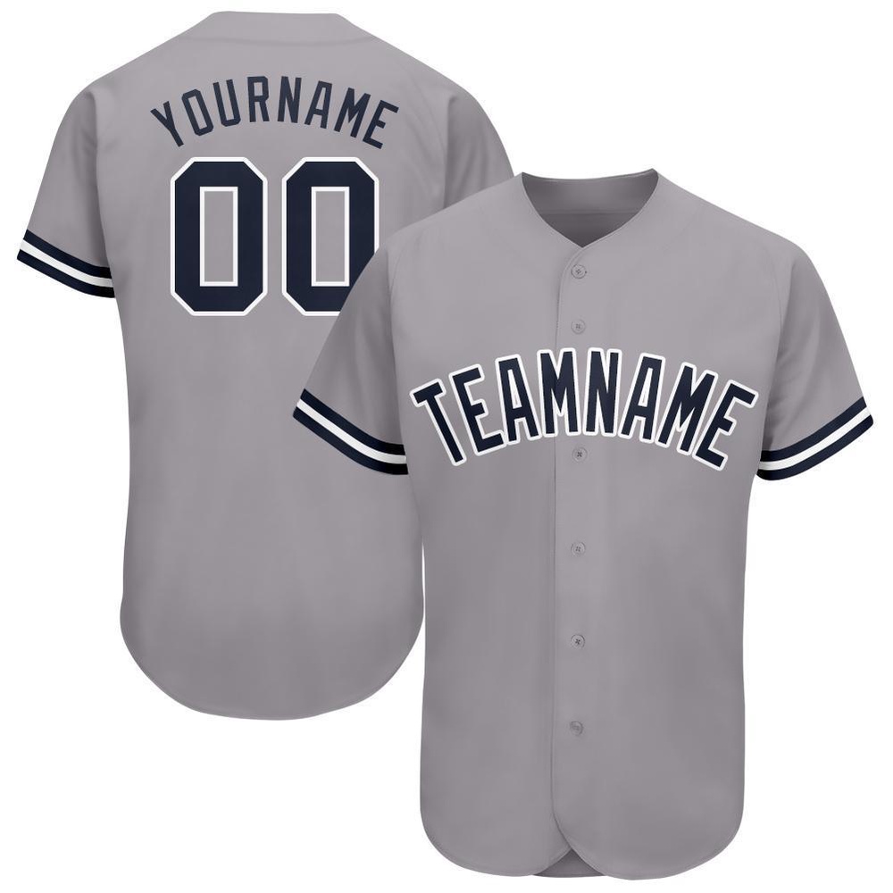 Gray Navy-White Baseball Jersey, Custom Baseball Jersey, Personalized Sport Jersey