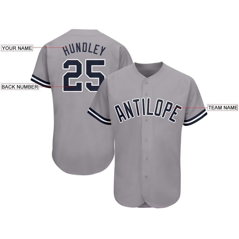 Gray Navy-White Baseball Jersey, Custom Baseball Jersey, Personalized Sport Jersey