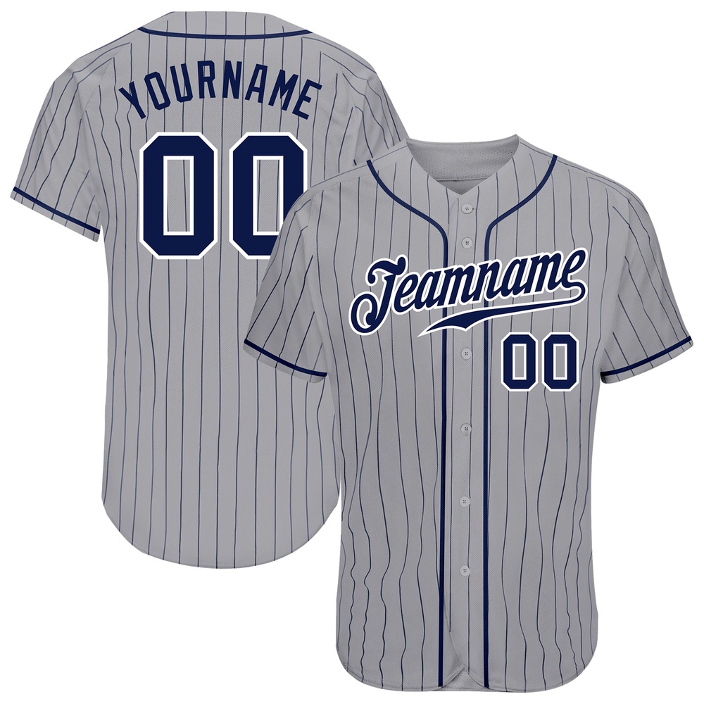 Gray Navy Pinstripe Navy-White Authentic Baseball Jersey, Custom Baseball Jersey, Personalized Sport Jersey Gray Navy Pinstripe Navy-White Authentic Baseball Jersey, Custom Baseball Jersey, Personalized Sport Jersey
