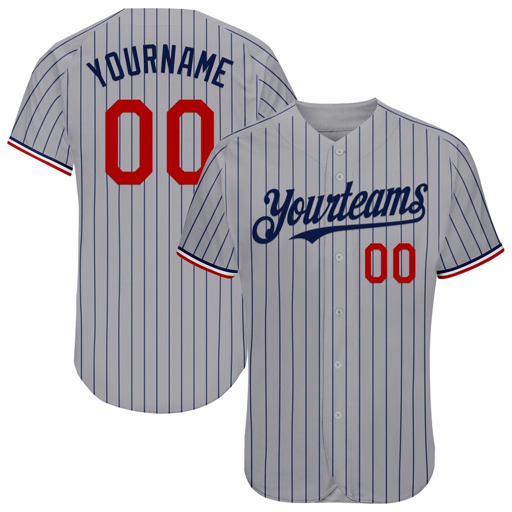 Gray Navy Pinstripe Red-White Authentic Baseball Jersey, Custom Baseball Jersey, Personalized Sport Jersey Gray Navy Pinstripe Red-White Authentic Baseball Jersey, Custom Baseball Jersey, Personalized Sport Jersey