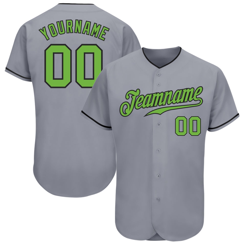 Gray Neon Green-Black Authentic Baseball Jersey, Custom Baseball Jersey, Personalized Sport Jersey