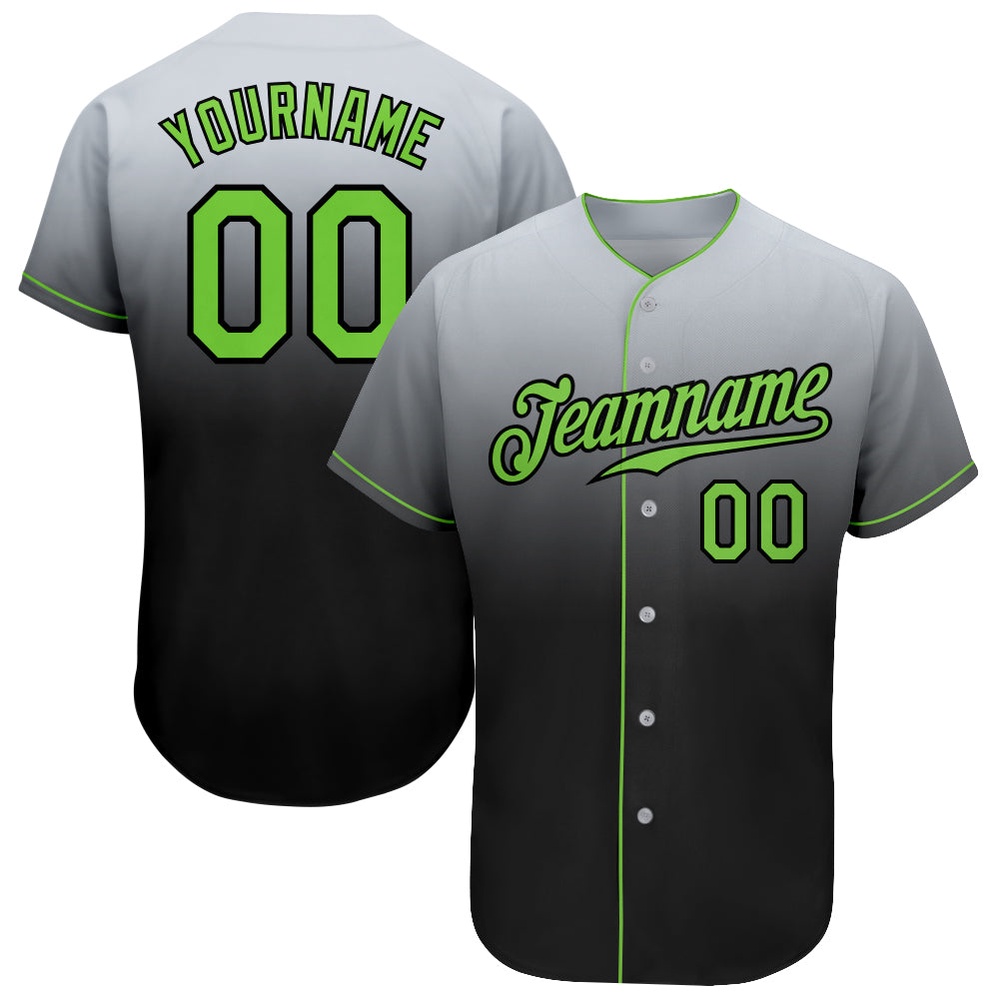 Gray Neon Green-Black Authentic Fade Fashion Baseball Jersey, Custom Baseball Jersey, Personalized Sport Jersey