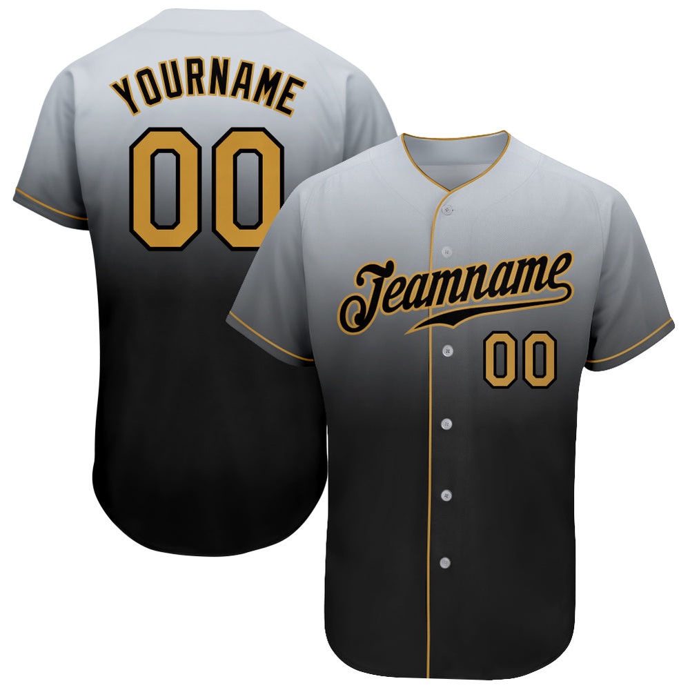 Gray Old Gold-Black Authentic Fade Fashion Baseball Jersey, Custom Baseball Jersey, Personalized Sport Jersey
