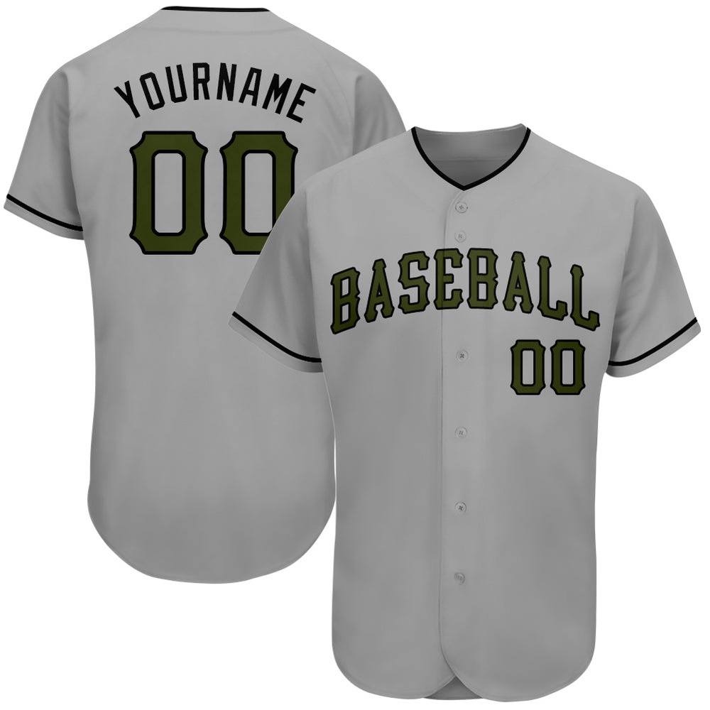 Gray Olive-Black Authentic Memorial Day Baseball Jersey, Custom Baseball Jersey, Personalized Sport Jersey