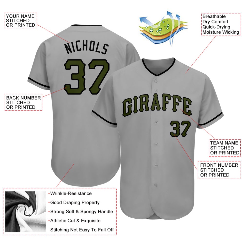 Gray Olive-Black Authentic Memorial Day Baseball Jersey, Custom Baseball Jersey, Personalized Sport Jersey