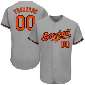 Gray Orange-Black Authentic Baseball Jersey, Custom Baseball&hellip;