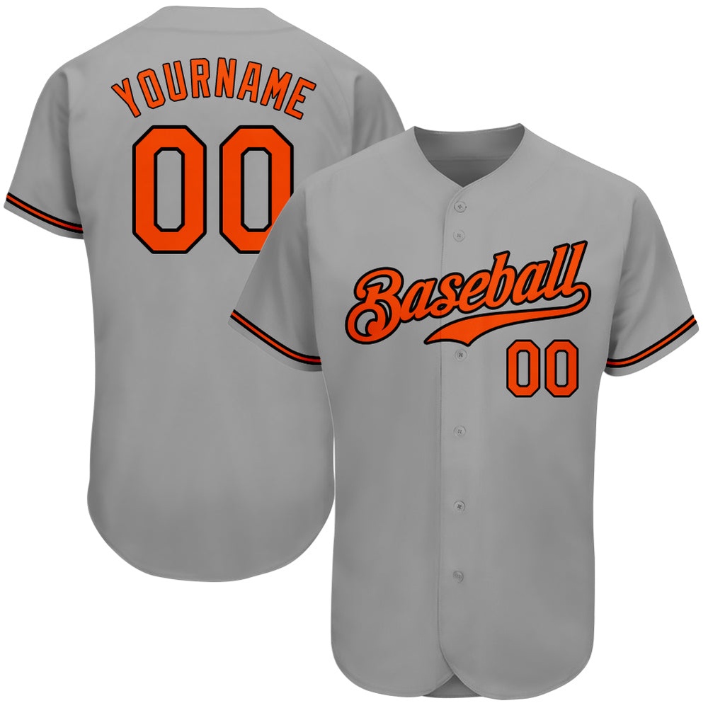 Gray Orange-Black Authentic Baseball Jersey, Custom Baseball Jersey, Personalized Sport Jersey