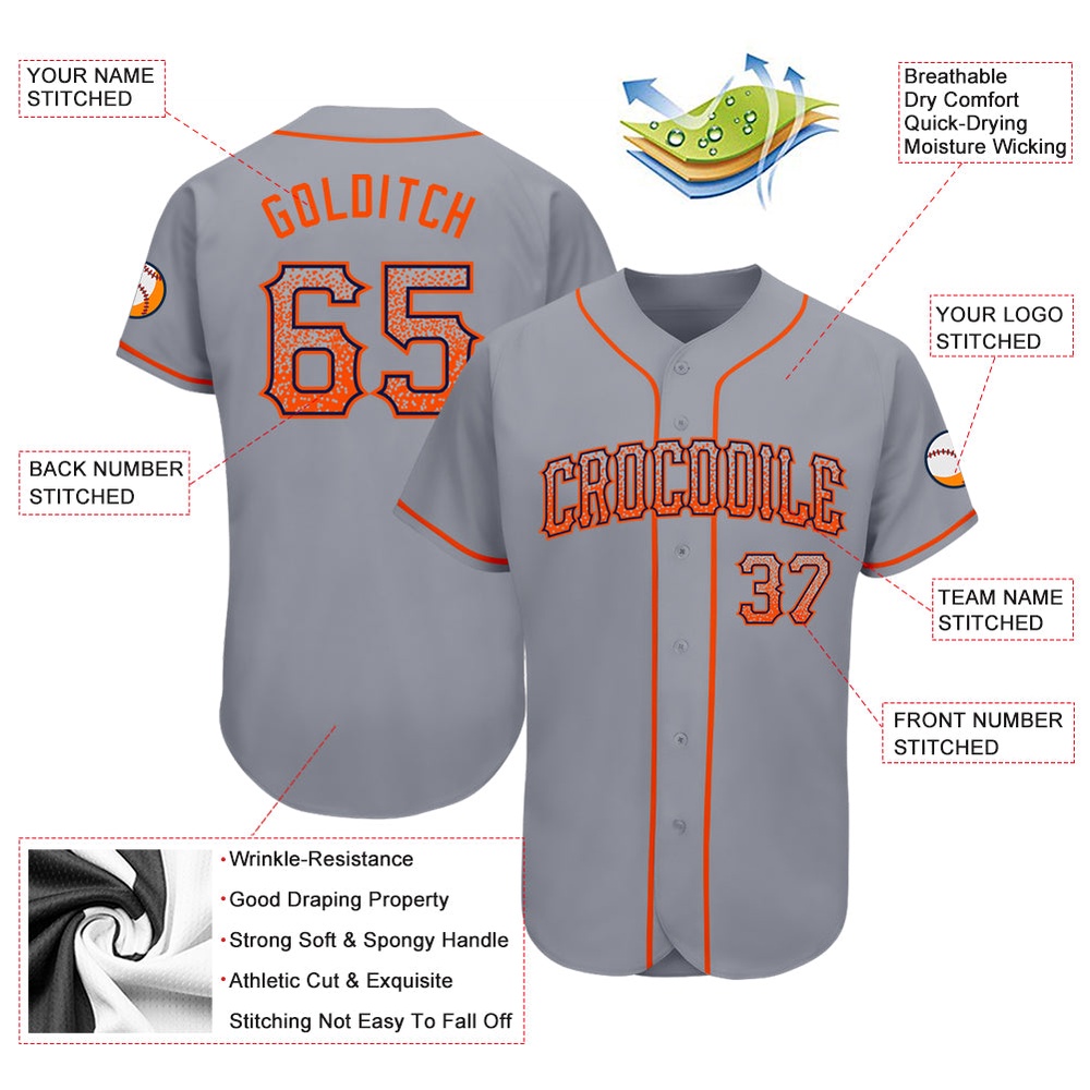 Gray Orange-Navy Authentic Drift Fashion Baseball Jersey, Custom Baseball Jersey, Personalized Sport Jersey