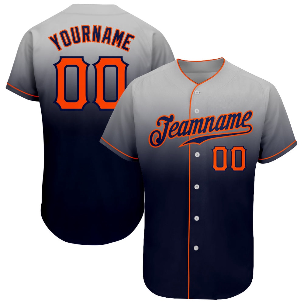 Gray Orange-Navy Authentic Fade Fashion Baseball Jersey, Custom Baseball Jersey, Personalized Sport Jersey