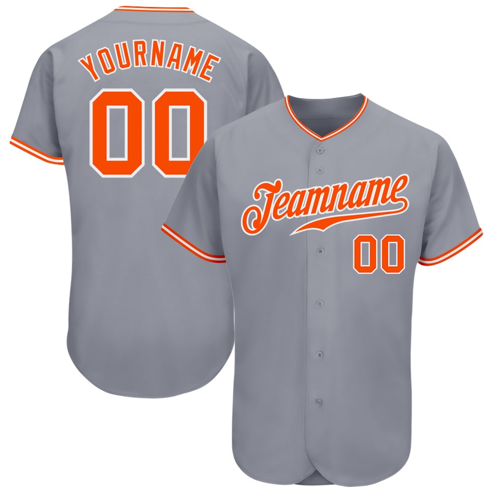 Gray Orange-White Authentic Baseball Jersey, Custom Baseball Jersey, Personalized Sport Jersey