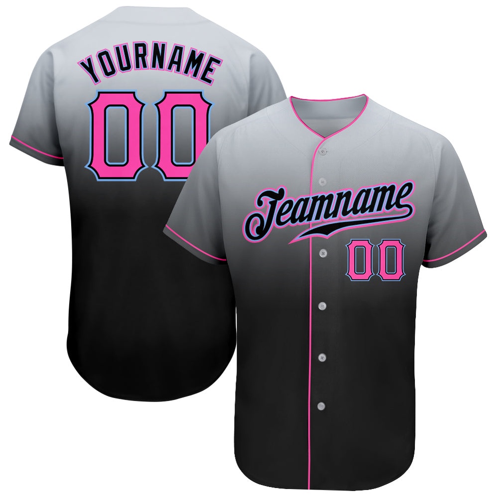 Gray Pink-Black Authentic Fade Fashion Baseball Jersey, Custom Baseball Jersey, Personalized Sport Jersey