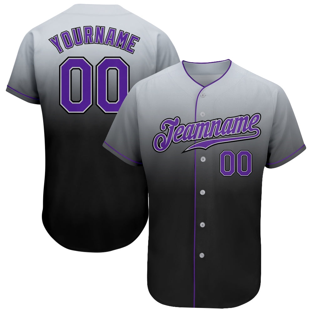 Gray Purple-Black Authentic Fade Fashion Baseball Jersey, Custom Baseball Jersey, Personalized Sport Jersey Gray Purple-Black Authentic Fade Fashion Baseball Jersey, Custom Baseball Jersey, Personalized Sport Jersey