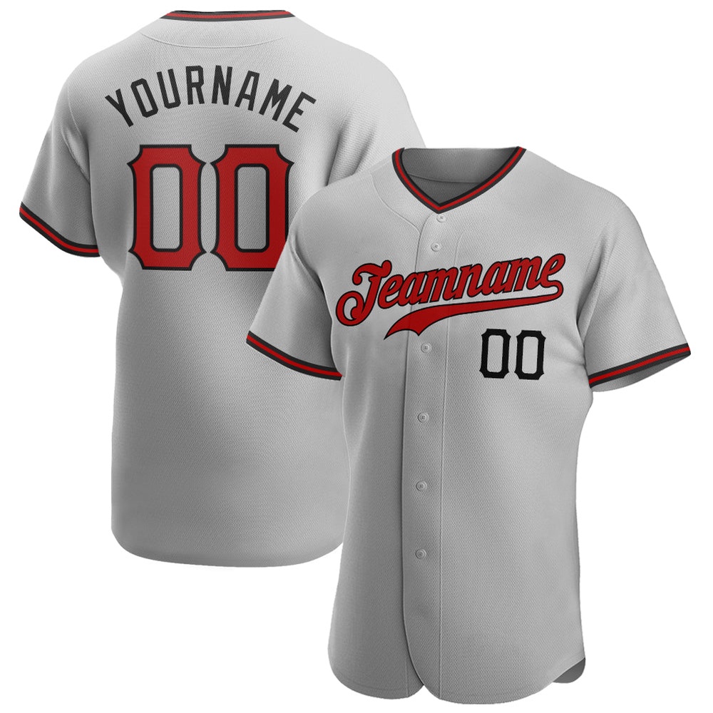 Gray Red-Black Authentic Baseball Jersey, Custom Baseball Jersey, Personalized Sport Jersey Gray Red-Black Authentic Baseball Jersey, Custom Baseball Jersey, Personalized Sport Jersey