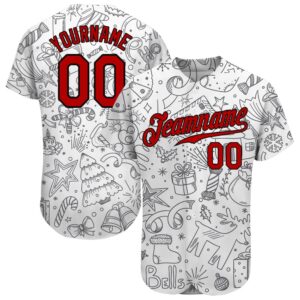 Gray Red-Black Christmas 3D Authentic Baseball Jersey,&hellip;