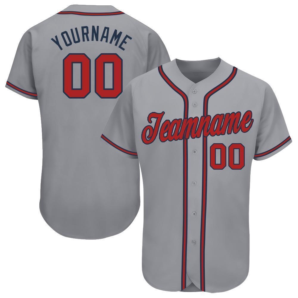 Gray Red-Navy Baseball Jersey, Custom Baseball Jersey, Personalized Sport Jersey Gray Red-Navy Baseball Jersey, Custom Baseball Jersey, Personalized Sport Jersey