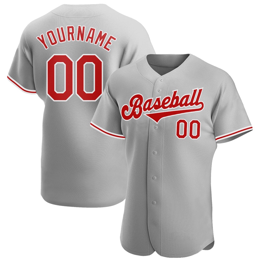 Gray Red-White Authentic Baseball Jersey, Custom Baseball Jersey, Personalized Sport Jersey Gray Red-White Authentic Baseball Jersey, Custom Baseball Jersey, Personalized Sport Jersey