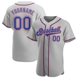 Gray Royal-Red Authentic Baseball Jersey, Custom Baseball&hellip;