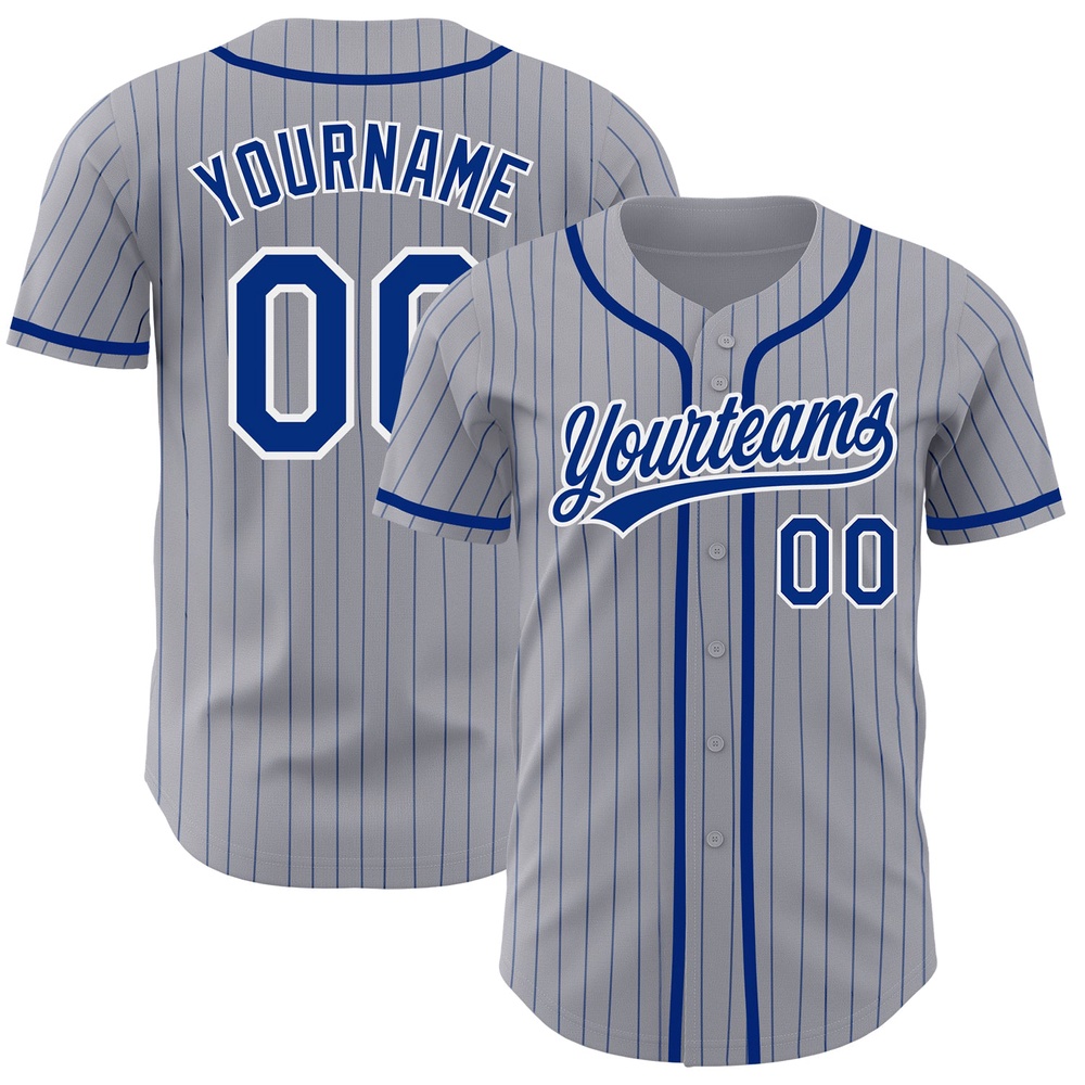 Gray Royal Pinstripe White Authentic Baseball Jersey, Custom Baseball Jersey, Personalized Sport Jersey Gray Royal Pinstripe White Authentic Baseball Jersey, Custom Baseball Jersey, Personalized Sport Jersey