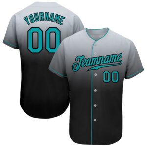 Gray Teal-Black Authentic Fade Fashion Baseball Jersey,&hellip;