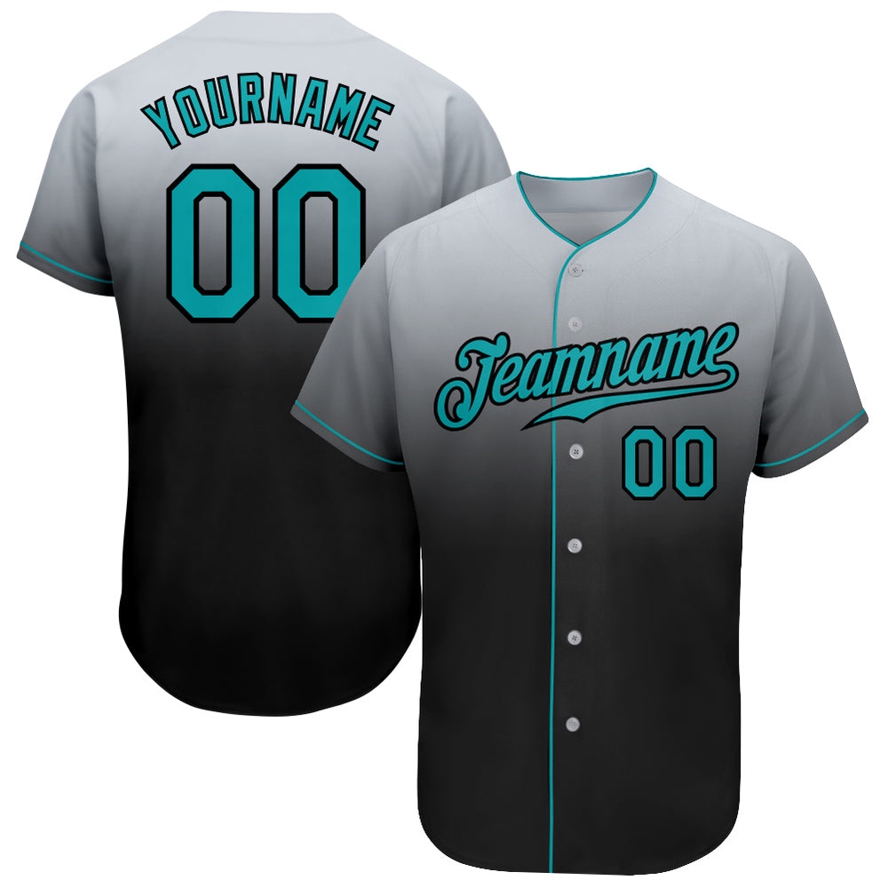 Gray Teal-Black Authentic Fade Fashion Baseball Jersey, Custom Baseball Jersey, Personalized Sport Jersey Gray Teal-Black Authentic Fade Fashion Baseball Jersey, Custom Baseball Jersey, Personalized Sport Jersey