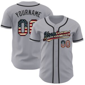 Gray Vintage USA Flag-Black Authentic Baseball Jersey,&hellip;
