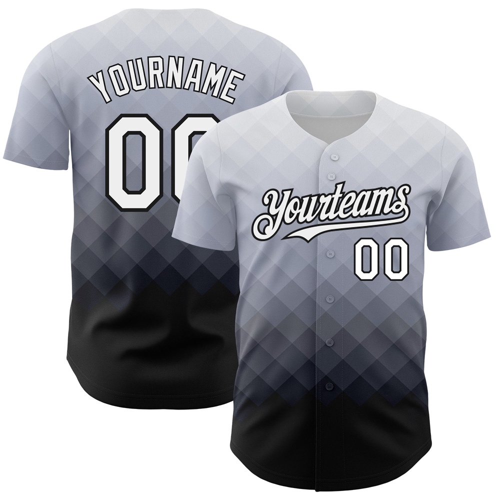 Gray White-Black 3D Pattern Design Square Authentic Baseball Jersey, Custom Baseball Jersey, Personalized Sport Jersey Gray White-Black 3D Pattern Design Square Authentic Baseball Jersey, Custom Baseball Jersey, Personalized Sport Jersey