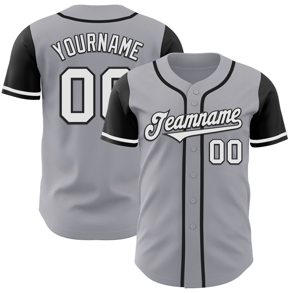 Gray White-Black Authentic Two Tone Baseball Jersey, Custom Baseball Jersey, Personalized Sport Jersey Gray White-Black Authentic Two Tone Baseball Jersey, Custom Baseball Jersey, Personalized Sport Jersey